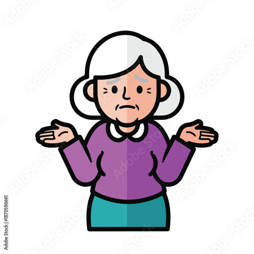 A cartoon drawing of a senior woman with a puzzled expression