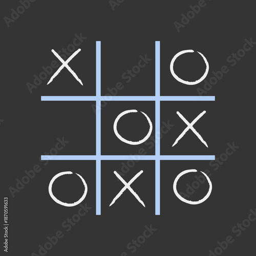 Chalk Tic tac toe game on black background. Vector