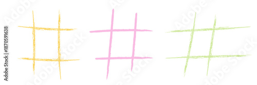 Chalk game board for tic tac toe game. Set of colorful doodle grids. Vector