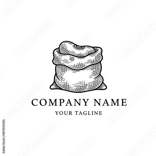 Hand drawn illustration of a burlap sack filled with beans.