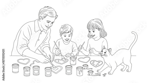 Family Bonding: A heartwarming scene unfolds as a family engages in a creative painting activity, capturing the essence of togetherness and shared joy.