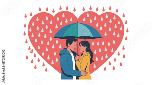 Eternal Embrace Amidst the Downpour: In the tender embrace of love, a couple finds solace beneath a shared umbrella, sheltered from the gentle raindrops.