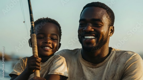 Father, son, fishing, lake, sunset, happy, bonding, outdoor, Africa,  family