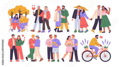 Love in Bloom: A vibrant tableau of diverse couples reveling in the joy of love, a visual symphony of unity and tenderness. 