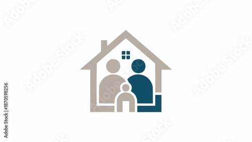 Stylized illustration of a family inside a house icon representing home and belonging.
