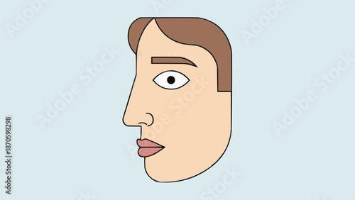 Stylized Profile of a Mans Face with Brown Hair.