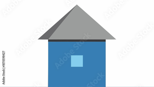 Simple Blue House with Gray Roof Illustration.