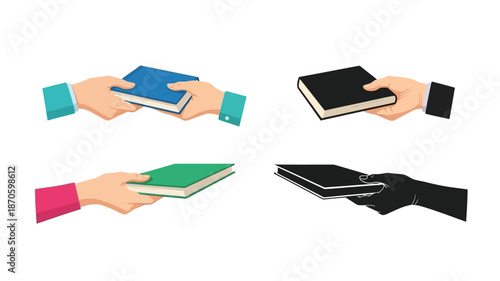 Hands exchanging books a colorful illustration of knowledge transfer and learning