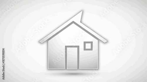 Simple white house icon with a shadow on a white background.