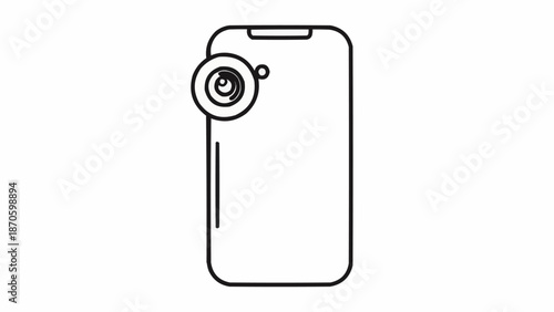 Smartphone camera lens icon simple line drawing.