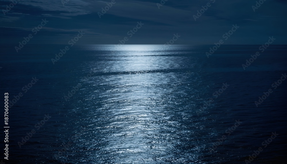 Fototapeta premium Ocean at night reflecting moonlight peaceful water surface concept