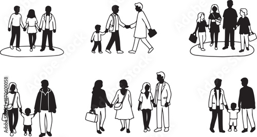 Doctor and patient family medical care illustration set