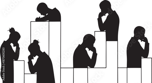 Silhouettes of people in various emotional states standing