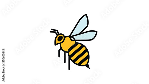Detailed illustration of a flying bee with yellow and black stripes, wings spread.
