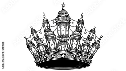 Intricate Crown Illustration: Ramadan Lanterns and Stars Design Element