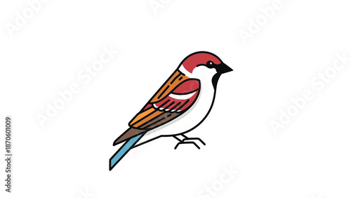 Detailed illustration of a sparrow bird with vibrant plumage and sharp features.