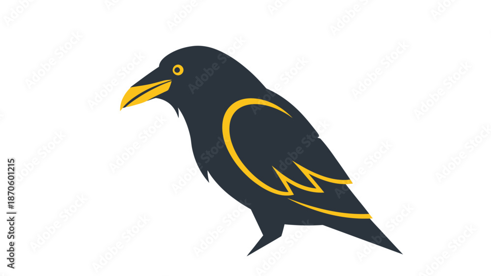 Fototapeta premium Elegant raven illustration with golden accents, a striking avian portrait.