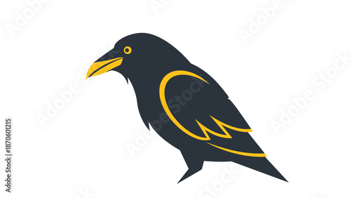 Elegant raven illustration with golden accents, a striking avian portrait.