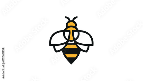 Minimalist bee logo design with yellow and black stripes, simple and elegant.