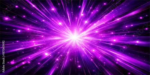 An abstract purple background featuring a bright star burst with glowing laser rays and shiny energy flares in a cosmic disco design vector illustration