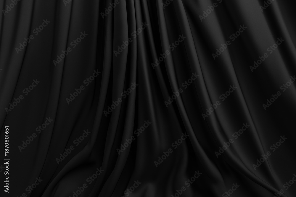 Fototapeta premium Elegant Black Silk Fabric Background with Wavy Folds