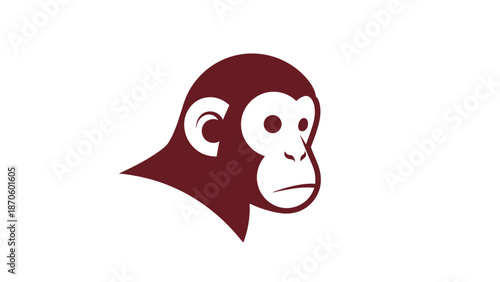 Monkey face illustration with a serious expression and thoughtful gaze, isolated.