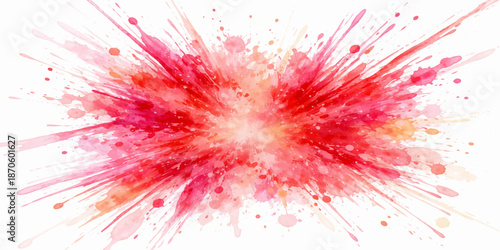 A vibrant red ink splatter and floral paint splash create a grunge texture background with pink light accents and nature-inspired botanical pattern elements for a decorative wallpaper design