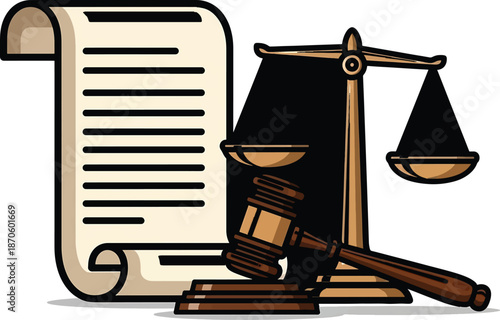 Law concept scales of justice gavel and scroll document legal symbol
