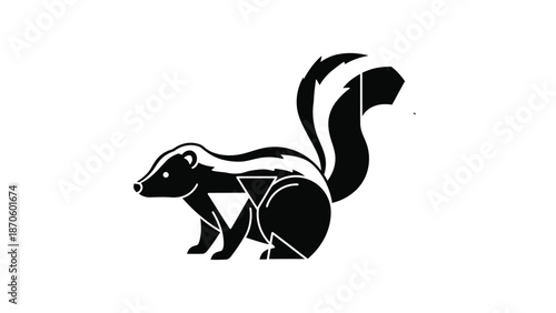 Striking black and white skunk illustration showcasing its distinctive markings and posture.