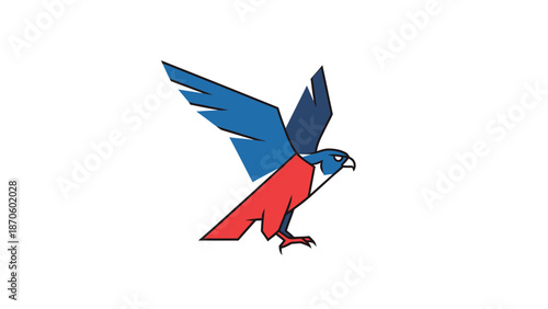 Stylized illustration of a soaring falcon with vibrant blue and red colors, perfect for branding.