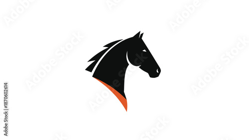 Elegant black horse head logo design with orange accent, minimalist style.