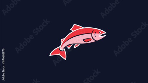 Vibrant illustration of a leaping salmon fish, showcasing aquatic life and marine creatures.