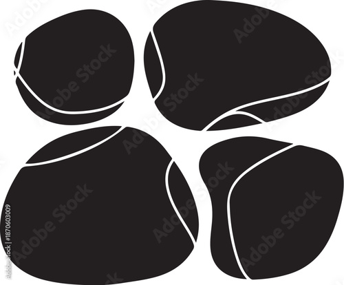 Black stones with white lines on white background