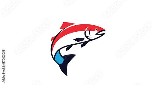 Vibrant illustration of a leaping salmon, showcasing aquatic life and design.