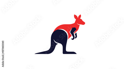 Stylized kangaroo logo design with red and dark blue colors on white background.