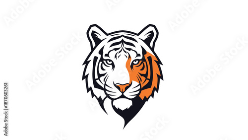 Striking tiger head illustration with bold design and vibrant colors, perfect for branding.