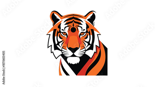 Striking tiger portrait showcasing vibrant orange and black stripes, intense gaze.