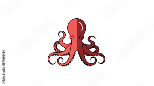Vibrant illustration of a red octopus with detailed tentacles and a unique design.