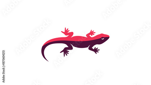 Vibrant illustration of a stylized lizard in shades of red and purple, isolated.