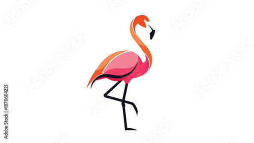 Elegant flamingo stands tall, showcasing vibrant pink plumage and graceful posture.