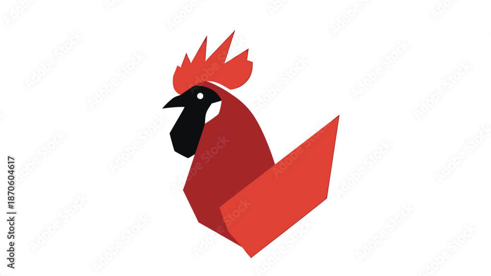 Obraz premium Stylized red rooster illustration with sharp angles and modern design.