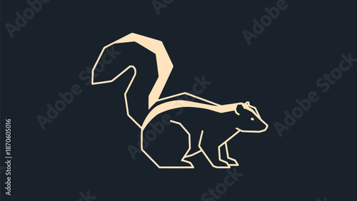 Stylized skunk illustration with geometric shapes and a distinctive white stripe.