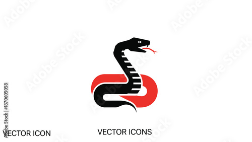 Stylized black snake icon with red accents, vector illustration.