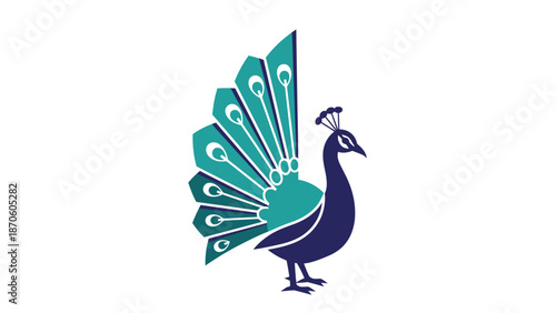 Elegant peacock illustration showcasing vibrant feathers and graceful posture on white background.