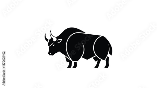Silhouette of a majestic yak standing proudly against a white background, a symbol of strength.