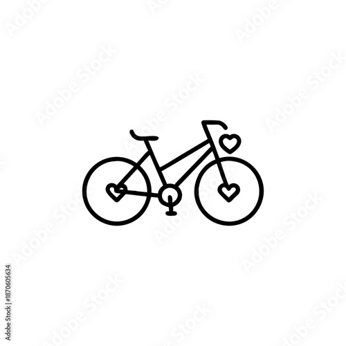 Outline pictogram of a bicycle with wheels shaped like hearts On white Background Vector illustration