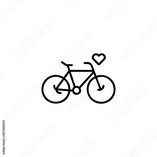 Clean outline bicycle icon with heart shaped wheels for love theme On white Background Vector illustration