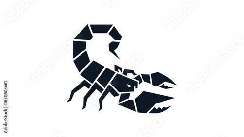 Geometric scorpion illustration - a striking black and white design.