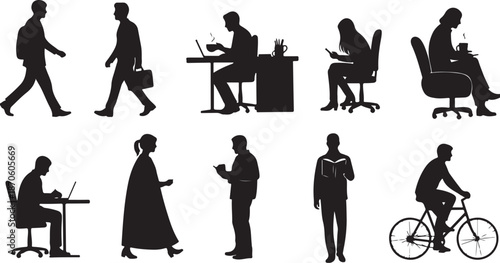 Silhouettes of people in various work settings daily