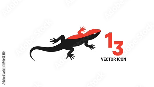 Lizard Icon with Number Thirteen - Vector Illustration for Design.